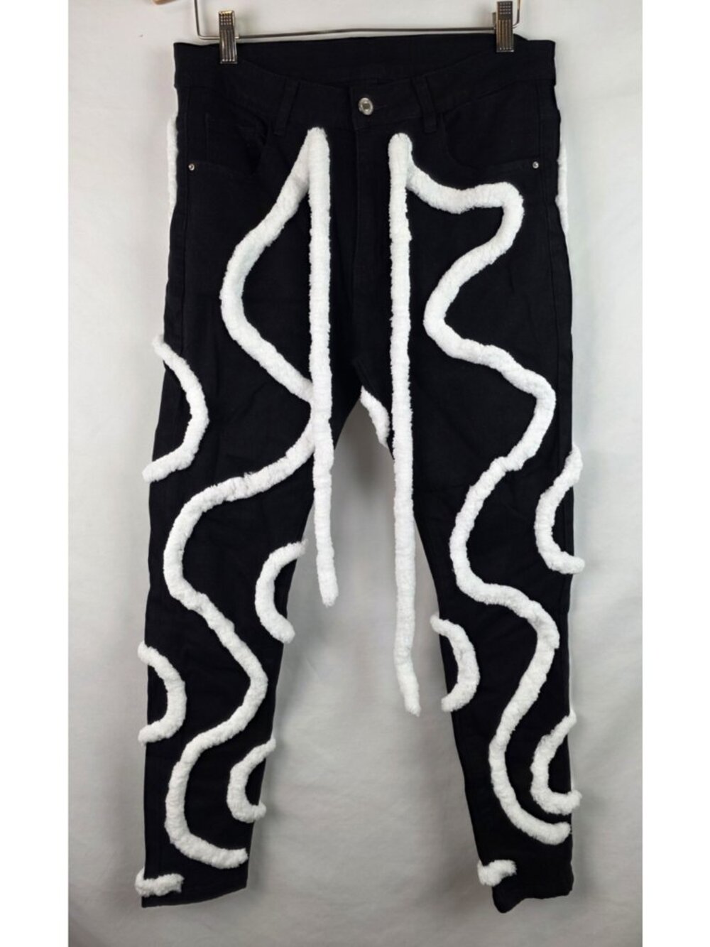 Men's Jeans Size 32 x 28 Black White Rope Embellished Denim Straight Leg